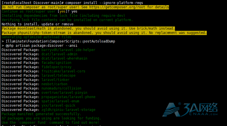 laravel新建应用报错：The Process class relies on proc_open, which is not