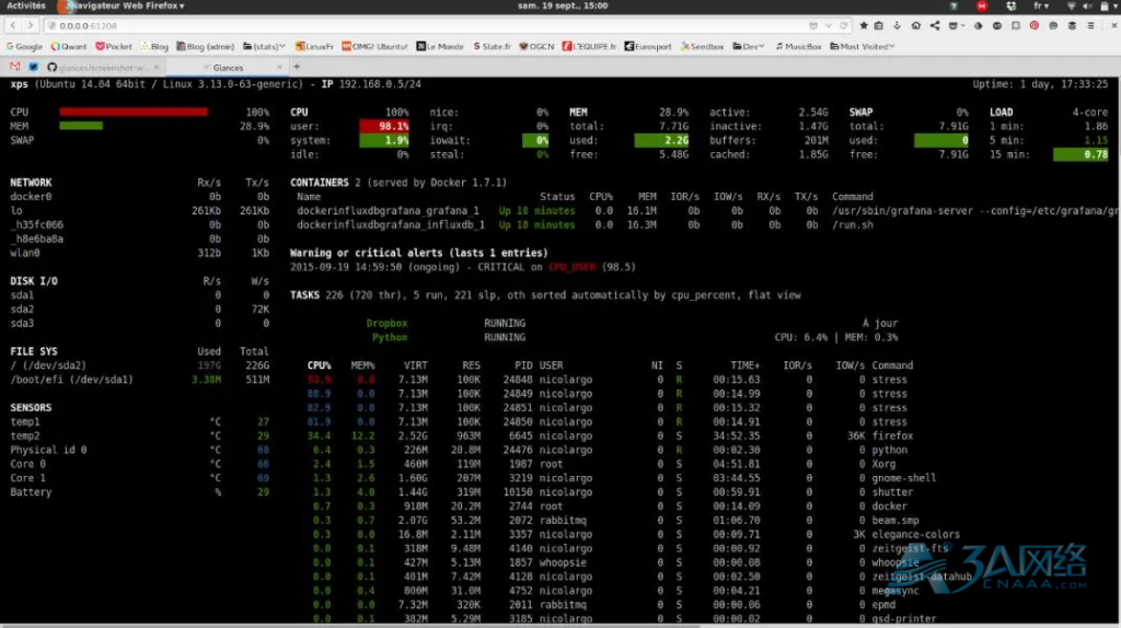 系统之眼！Linux系统性能监控工具Glances